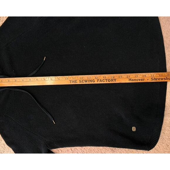 Lauren Ralph Lauren Waffle Knit Hoodie Curved Hem S Black Gorpcore Cozy Weekend - Picture 6 of 11